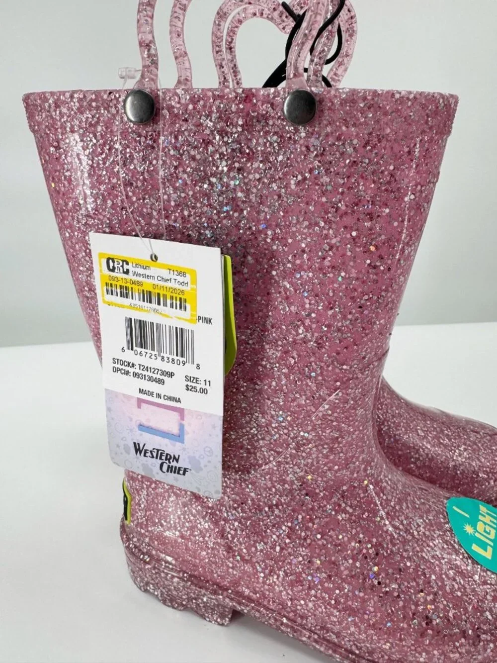 NEW Western Chief Toddler Abby Glitter Rain Boots - Pink